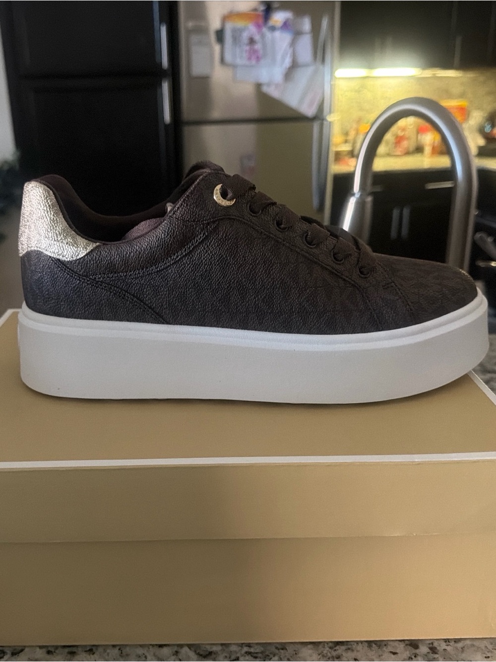 Michael Kors Dark Brown Sneaker with Gold Heel Tab